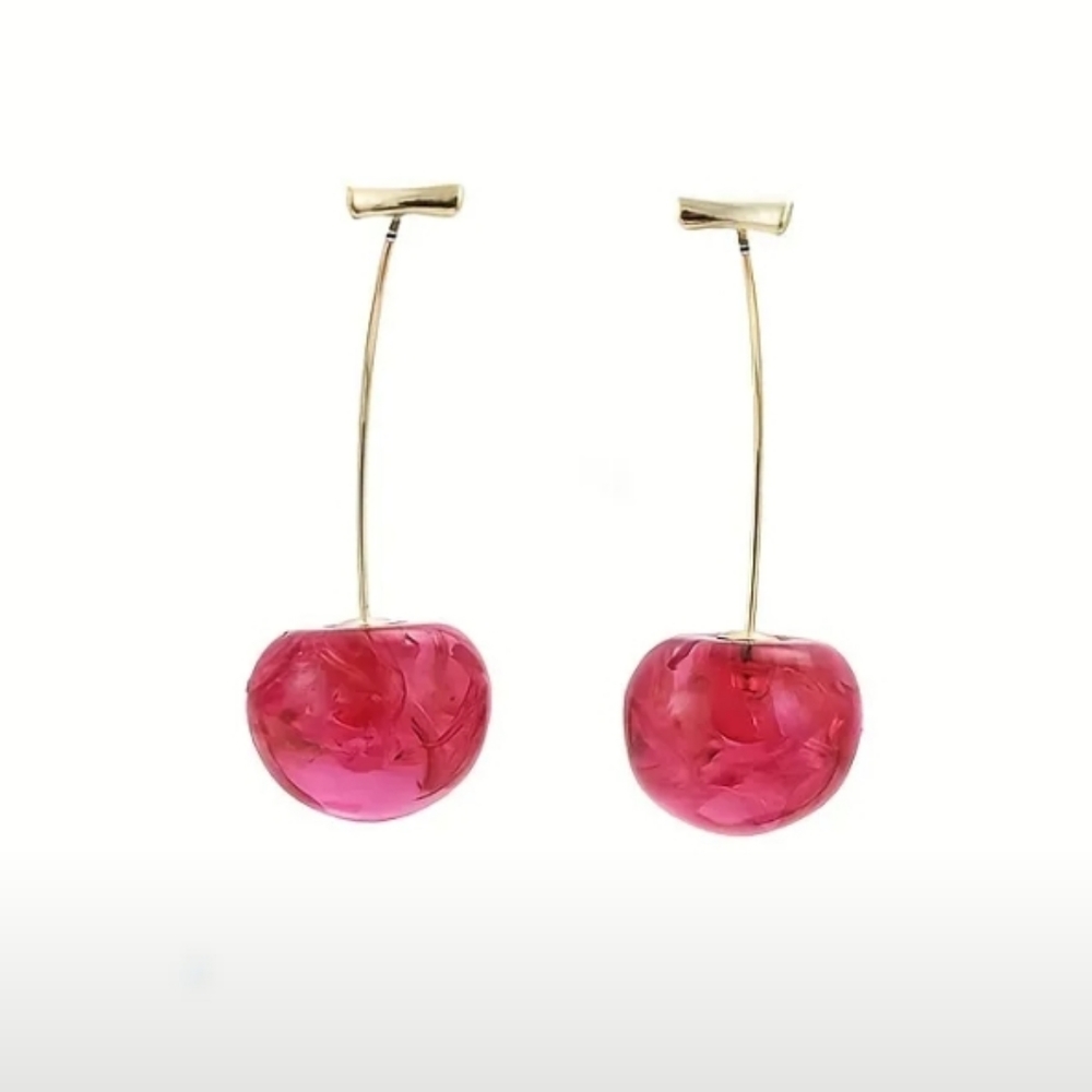 Cherry Baby Gold Tone Dangling Earrings - Picture 6 of 7